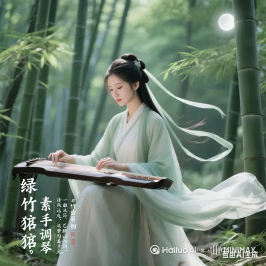 【竹林抚琴·动态意境文案】
 
🌿 镜头渐入：竹林缝隙间漏下碎金阳光，青竹摇曳如绿纱幔。她素衣端坐，指尖轻搭古筝，琴弦在自然光下泛着温润光泽。
🎵 动态特写：纤指划过琴弦，《渔舟唱晚》的前奏如泉水叮咚溅起，镜头随手腕起落推进——头微扬时，发间玉簪轻晃，颈线与竹影共织成韵，衣袂被穿林晚风掀起半寸，露出腕间细镯轻响。
💫 氛围渲染："弦上三分月，竹间七分意——"（画外音低笑）琴弦震颤的余韵里，竹叶簌簌落在琴头，她侧眸望向镜头，眸光似含未含笑意："这曲《凤求凰》的尾音...你等着接吗？"
✨ 互动引导：
「点赞过5k，解锁雨夜竹林完整版《琵琶语》💘
#古风动态美学 #古筝仙子 #国风氛围感天花板」
 
（文案设计亮点：融合动态细节衣袂动/玉簪晃」、音效联想「琴弦响/镯子鸣」、光影质感「碎金阳光/竹影婆娑」，以对话感文案增强观众代入，话题标签覆盖垂直领域流量池。） by Hailuo AI Video Generator