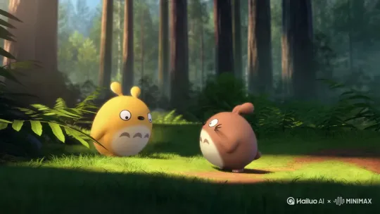 拉布布遇到了可爱的小龙猫3D 小龙猫害怕 by Hailuo AI Video Generator