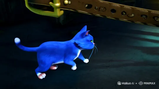 一只蓝色的猫在一只恐怖的皮带地注视下再用蓝色的猫的大汗脚玩pubgmbile的地铁逃生模式 by Hailuo AI Video Generator