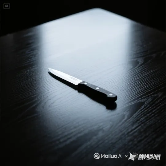 刀子突然旋转起来，划出一道弧线，发出令人难以置信的声音。 by Hailuo AI Video Generator