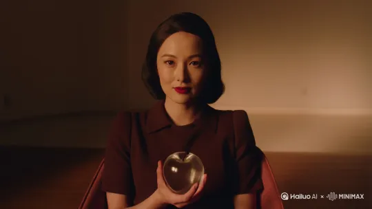 生成一个女生成一个女人在吃玻璃苹果，被咬下的苹果发出玻璃碎裂的声音 by Hailuo AI Video Generator