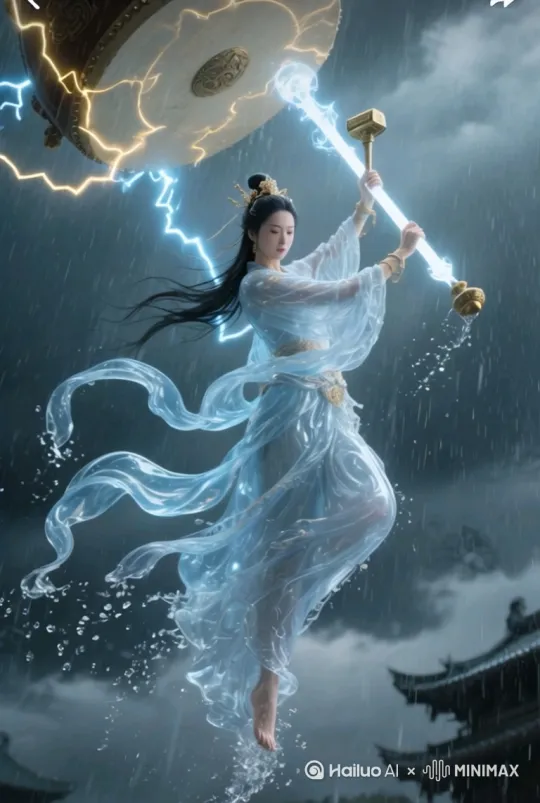 她说：不要过度伤心，我一定给妹妹报仇，她用魔棒搅动海水，海水打着旋风飞上天空。海水倒灌到天河，原来的大海只剩浅浅的一点水，许多鱼鳖虾蟹无处藏身 by Hailuo AI Video Generator