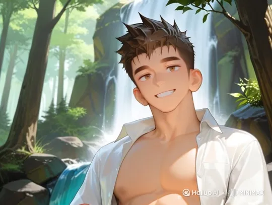 竹林夏日清爽环境质感。画面中人物动作姿势保持不变,整体呈现微微动态感。肩部,胸部和腹肌随呼吸自然起伏,起伏幅度不要过大。人物面部除了眨眼外不要有任何变化,眨眼频率不要过快,保证自然流畅即可。头发有风吹动的感觉。镜头不要变化。最后回到初始帧。 by Hailuo AI Video Generator
