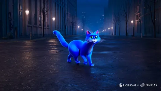 一只一只蓝色的猫在，街道上被车撞死 by Hailuo AI Video Generator