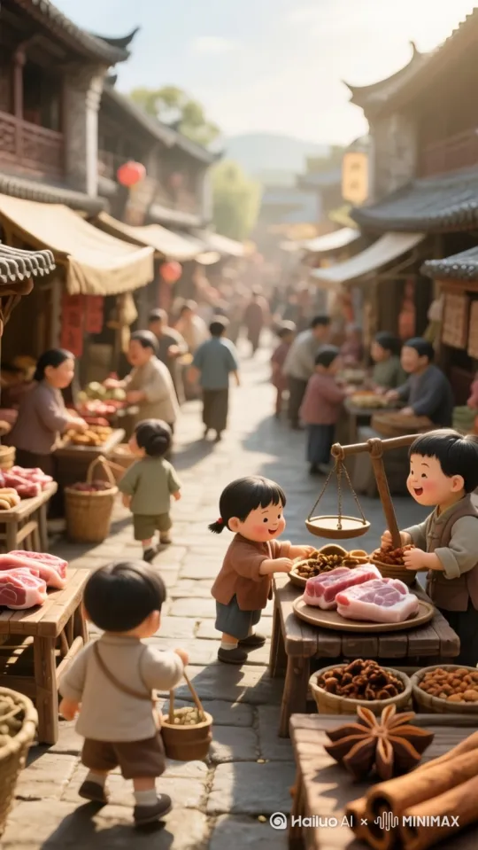 中国古代，迷你小人，中景俯视，屋内光线温暖明亮，高清画质，超高精度微缩模型渲染技术。几个迷你小人围在巨大的木盆旁，有的在往盆里倒入面粉，有的在分次加入清水，有的在用力揉面，木盆里的面团逐渐变得光滑，大家配合默契，动作熟练。
​
- 动态视频提示词：镜头推进到木盆上方，展示迷你小人揉面、醒面的连贯动作，特写面团的延展性和层次感。 by Hailuo AI Video Generator