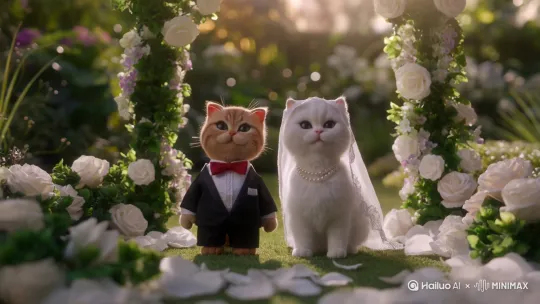 猫咪的婚礼[推进,上升] by Hailuo AI Video Generator