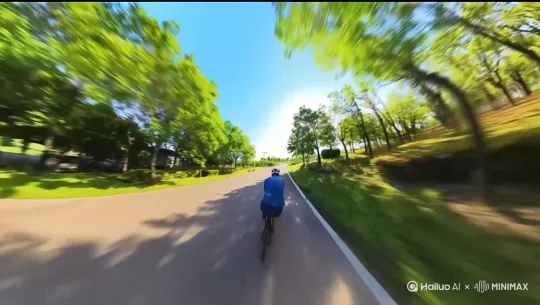 把周围环境换成迷雾缭绕的森林公路，薄雾在树干间缓缓流动，阳光透过树梢形成光柱， 道路上两旁厚厚的落叶，空气中弥漫着清新的松木气息 by Hailuo AI Video Generator