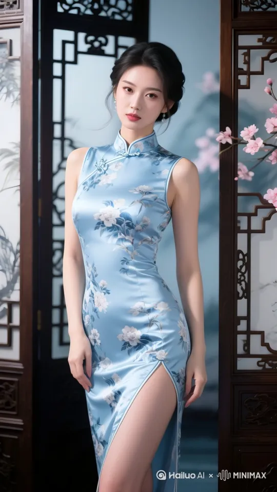 画面上方快速落下一团蓝色烟雾，盖住全部画面，烟雾逐渐消散，人物逐渐清晰，人物扭动着迷人的腰身向镜头缓缓走来，镜头同步后移[拉远] by Hailuo AI Video Generator