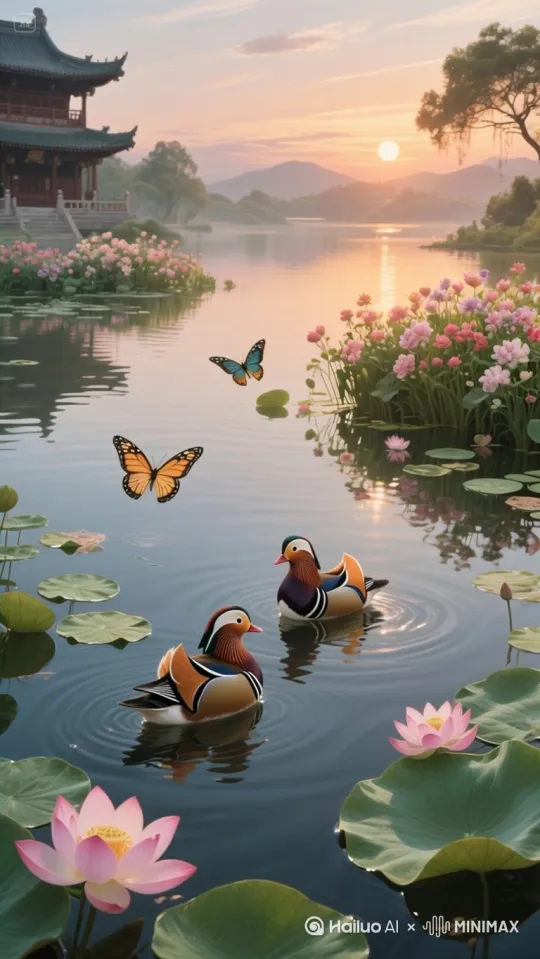 鸳鸯游过来，蝴蝶飞走 by Hailuo AI Video Generator