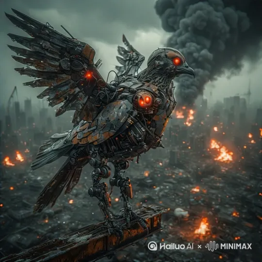 从空中降落在钢筋上，鸣叫 by Hailuo AI Video Generator
