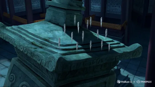 | **第一幕：残心** | 劫盘坐于均衡寺院残碑顶，七把手里剑悬浮成圆，月光穿透武器在石面投射忍法阵（冷银色调，微仰视） | 手里剑逆时针缓旋，衣摆无风自动震落露珠 | 暗影能量可视化 |
| **第二幕：瞬狱** | 劫真身化为黑烟消散，三个影分身呈三角位突刺，刀尖汇集于原心点刺穿落叶（动态模糊残像） | 真身重组时落叶被暗影点燃，灰烬组成均衡教派徽章 | 分身同步率95% |
| **第三幕：千鸟** | 劫倒立贴墙掷出十二枚手里剑，飞行轨迹交织成雷电网，击碎远处训练假人（广角鱼眼镜头） | 手里剑碰撞时触发连锁暗影爆炸，假人碎片悬停0.3秒 | 弹道计算演示 |
| **第四幕：无月** | 劫本体与四道残影叠合斩击，五道刀光组成暗影莲花，训练场灯笼瞬间全灭（顶视角慢动作） | 灯笼烛火熄灭轨迹形成劫的暗影符文 | 攻速峰值特写 |
| **第五幕：戒** | 劫单膝跪地捧起破碎的忍者面罩，面罩裂缝渗出暗影流质，倒影中浮现苦说大师虚影（极端特写构图） | 暗影流质凝结为新面具，苦说虚影摇头消散 | 精神具象化 | by Hailuo AI Video Generator