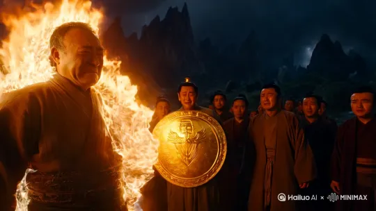 中年男子望着自己的族人被雷劫吞噬，也终于放弃了！ 
“啊…………” 
一声怒吼，中年男子整个人都燃烧了起来。 
“族长……” 
在陈平金色护盾之下的数十名修士，看到这一幕之后，全都痛哭起来！ by Hailuo AI Video Generator