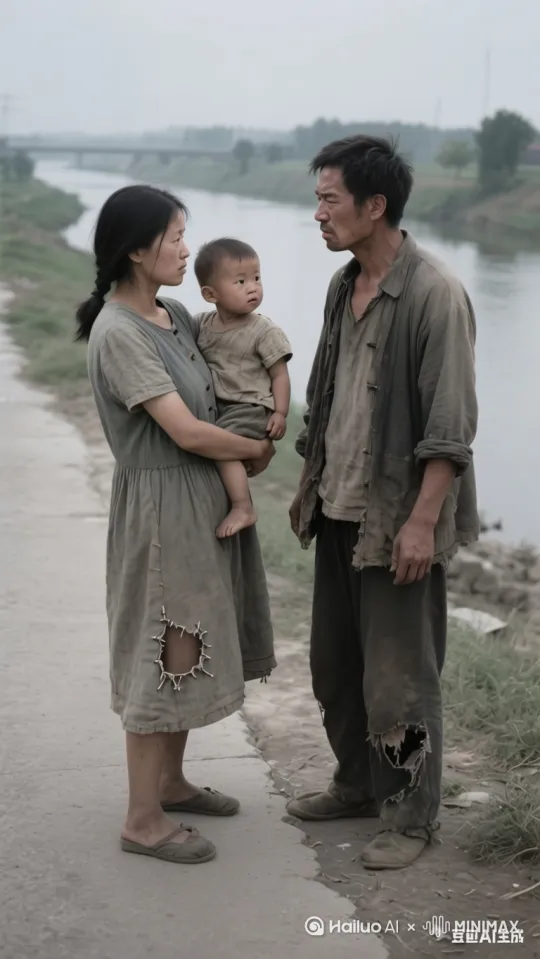 画面主体：身着现代简约服饰的年轻女性，表情决绝且冷厉，将怀中啼哭的幼儿快速推向右侧满脸怒容、眉头紧锁的男性。男性双手僵硬接过孩子，脖颈青筋暴起，嘴角下拉呈明显愤怒神态。
场景环境：河边场景，有道路，整体为现代风格。
动作细节：女性将孩子快速交给右边男性后，扭头跳入河中，在水面上跑步（呈现“轻功水上漂”效果），水面荡起波纹，动作连贯自然。然后画面转到跳上屋顶，在房子上面飞檐走壁！
特效氛围：突出轻功效果，水面波纹真实，整体画面符合现代背景下的轻功演绎。
镜头运镜：（加强优先展现女性递孩子）、跳河、水上跑步和飞檐走壁等动作，镜头切换流畅，突出“轻功水上漂”“飞檐走壁”的核心画面。 by Hailuo AI Video Generator