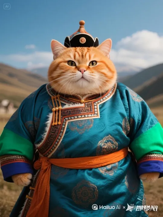 让大橘猫走起来 慢慢骑上马 嘴里不断说着话  幽默搞笑一些 by Hailuo AI Video Generator