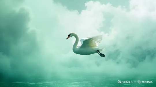 咏天鹅
 
雪羽裁云掠碧湾，冰姿照水破烟寒。
不随雁字逐秋色，独向瑶台弄玉弦。 by Hailuo AI Video Generator