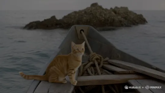 让一只让猫在一个船上面，船在大海，结果船突然失控，撞上了海上礁石 by Hailuo AI Video Generator