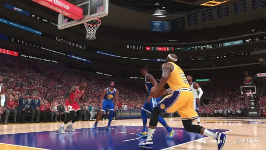 在nba篮球场上。科比顶着库里扣进了一记扣篮,然后全场欢呼,接着下一场科比就顶着乔丹打进了一记三分球 by Hailuo AI Video Generator