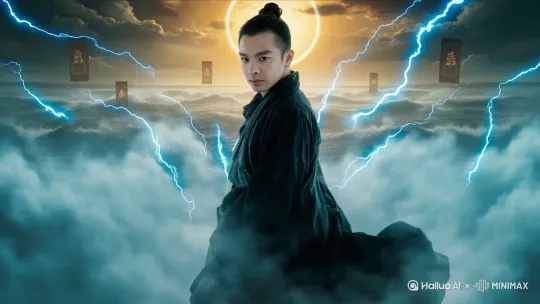 [左移,上升]御剑飞行，背后大海 by Hailuo AI Video Generator