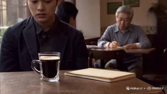 他点了一杯最浓的黑咖啡，试图用滚烫的苦涩强行冲开脑中的混沌。咖啡端上来，他盯着杯沿细腻的奶泡发呆，久久未动。邻座一位头发花白的大叔正从容地往一个磨旧了的笔记本上写着什么，笔尖流畅，动作不疾不徐。李自律的目光不由自主地被吸引过去，恰在此时，大叔合上本子，起身离开，那本子却仿佛被遗忘般留在了桌角。

鬼使神差，李自律伸手拿起本子翻开。泛黄的纸页上，字迹温润而沉稳：“自律，是给生活留白。” by Hailuo AI Video Generator