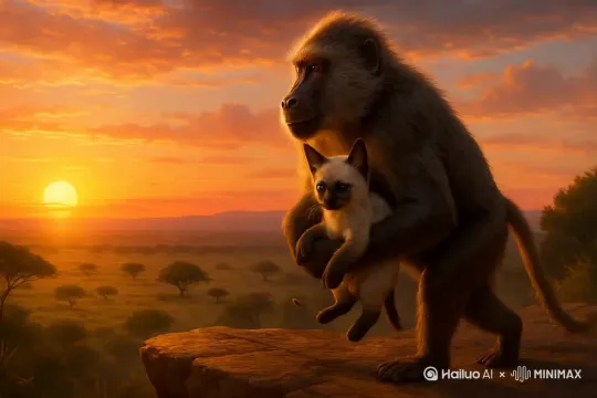 上传宠物图片，生成专属你宠物的狮子王经典场景 by Hailuo AI Video Generator
