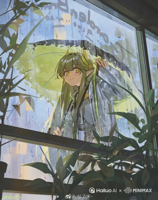 下雨 + 路人撑伞经过 + 电影感 + 超现实色彩 + 城市的孤独感
[固定镜头]女孩侧着头看着窗户里面，头发随风飘动，背景的行人撑着伞慢慢走过。色调明媚 by Hailuo AI Video Generator