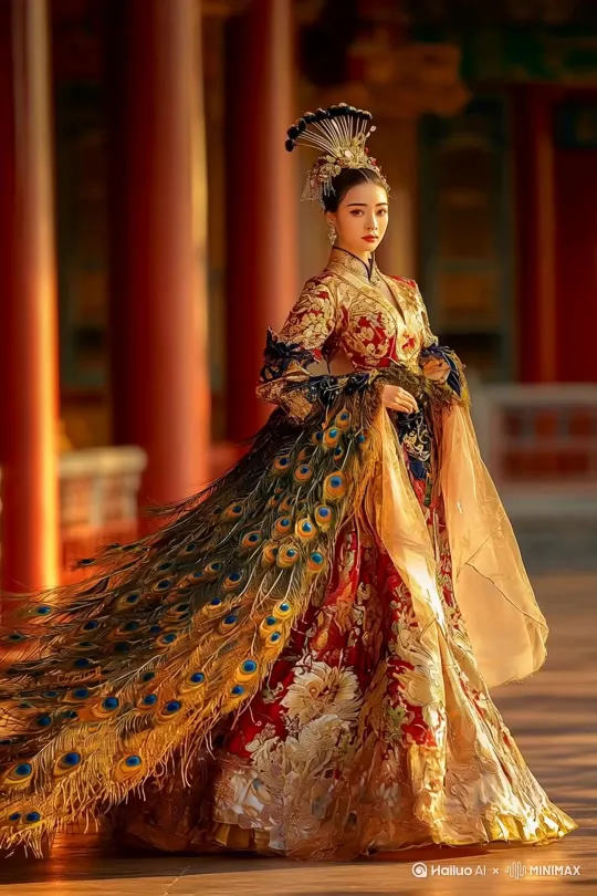 女模特身穿富丽华美的苏绣汉服走秀 by Hailuo AI Video Generator