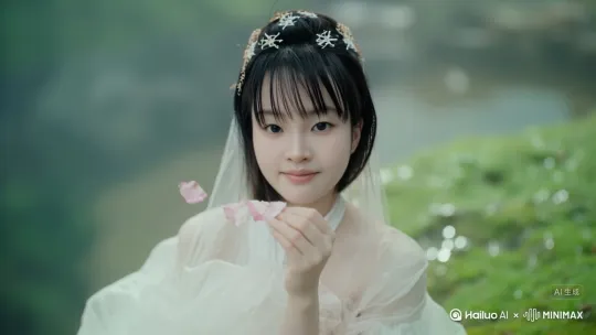 蓝天,云海之上,蓬蓬松松的白纱厚厚的堆积,铺成一条小路委婉回环伸向月亮,小路被白色云雾遮遮掩掩,小路上铺了厚厚的各色花瓣,一女子身穿白色拖尾汉服。女子在白纱小路上向月亮走去,脚下铺满了蓬蓬松松的白纱和厚厚的各色花瓣。背影斜着身体。很长的黑发散开。长发及腰。白色头饰。天庭。云雾缭绕。月亮。花瓣。真实人像高清写真超清晰摄影,电影效果。 by Hailuo AI Video Generator