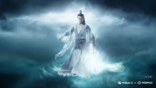 神话玄幻风格的“通天”形象，有着超凡脱俗的气质，周身萦绕神秘而绚烂的光芒，仿佛蕴含无尽的天地之力，身着古朴且华丽的道袍，手持散发奇异光芒的法宝，站在云雾弥漫、仙气四溢的混沌空间之中，8K高清画质，宛如电影海报般精致，具备摄影大奖作品级别的视觉呈现。 by Hailuo AI Video Generator