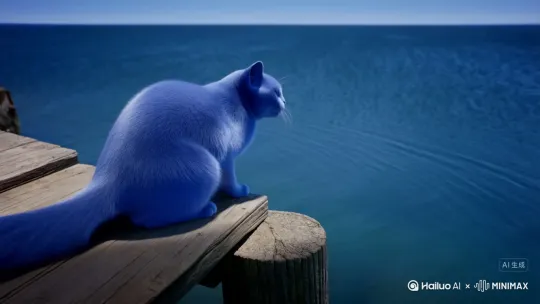 生成蓝色生成蓝色胖猫跳进大海。 by Hailuo AI Video Generator