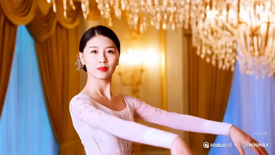 在一个酒店中，穿着古典长裙，跳一段古典舞，脸上画古典妆 by Hailuo AI Video Generator