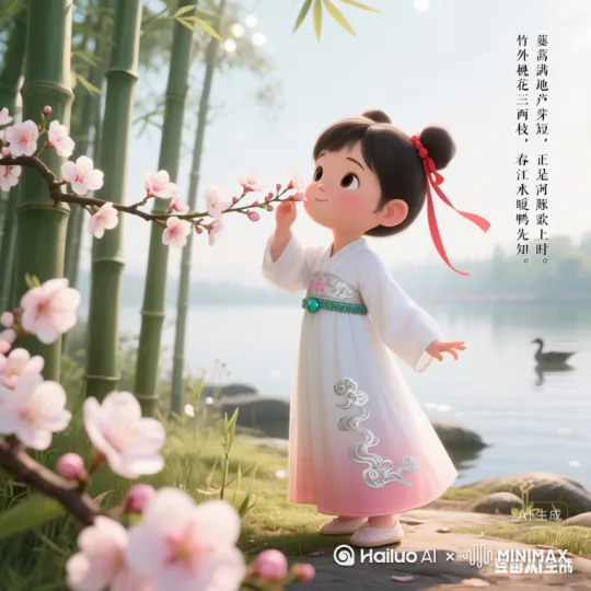 镜头环绕拍摄小姑娘，古诗始终保持不变 by Hailuo AI Video Generator