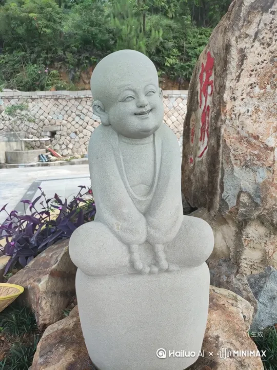 The Buddha in the picture suddenly jumped up, slapping one hand on his head and waving the other hand at you. The color of the Buddha turned purple, blue, yellow and black. by Hailuo AI Video Generator