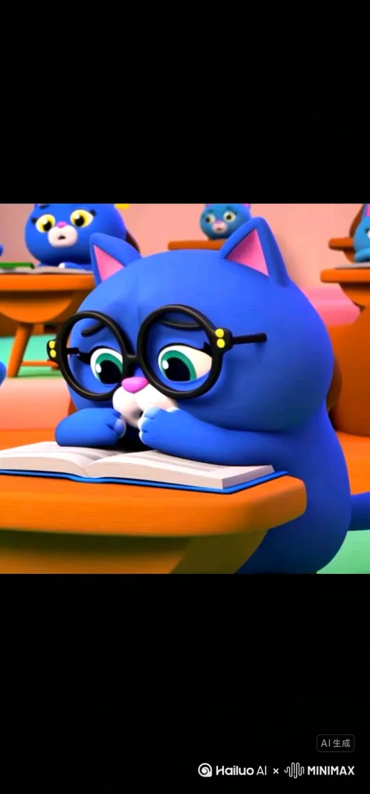 让这个中间的猫把书撕掉
然后他说我不想学习，我要玩蛋仔派对
然后然后站起来打开了手机 by Hailuo AI Video Generator