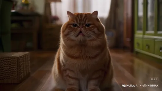 生成一个胖猫说麦麦斯注意要有声音 by Hailuo AI Video Generator