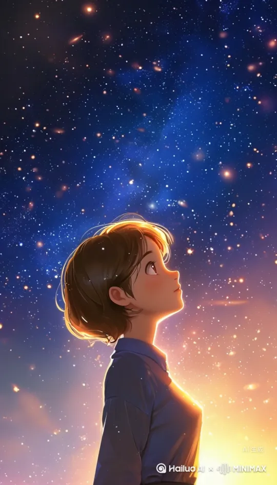 星星星星动起来，蓝色的星空动起来。人动起来。 by Hailuo AI Video Generator