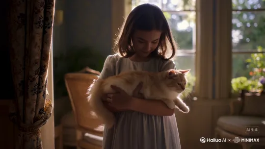 女孩抱着猫 by Hailuo AI Video Generator