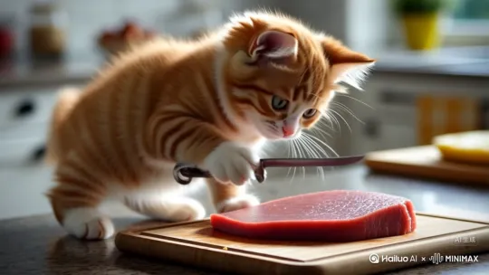 小猫切肉 by Hailuo AI Video Generator