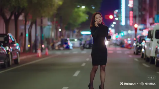一个穿着黑丝，高跟鞋和包臀裙的中国女人，正在打电话，之后突然尿失禁 by Hailuo AI Video Generator