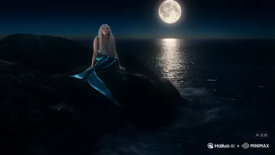 北海中的北海中的美人鱼每逢月圆之夜，便会唱出优美的歌声 by Hailuo AI Video Generator