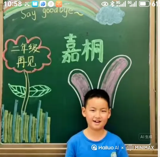 他在说二年级不怎么圆地结束了，希望自己在三年级有更大进，并在署假的素培中要认真努力！ by Hailuo AI Video Generator