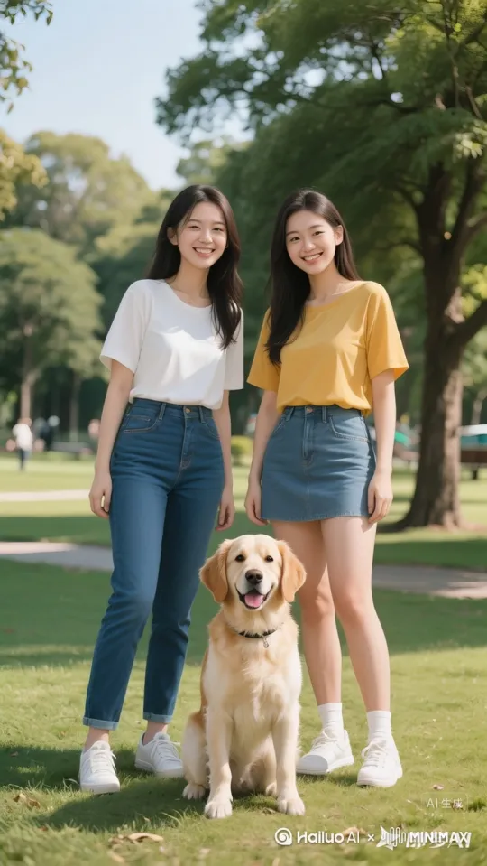 生成狗狗单脚站立快节奏跳舞的视频，后面的两个人也跟着跳 by Hailuo AI Video Generator