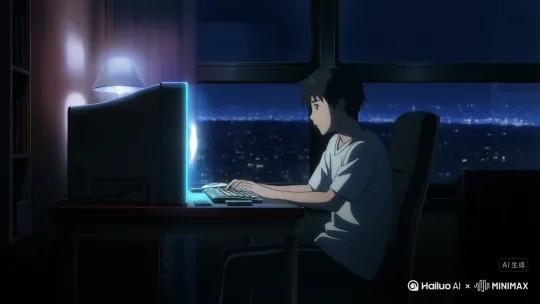 动画效果:
主体:一个现代年轻人正在熬夜玩电脑游戏,突然发现电脑屏幕有异样,伸手去触碰电脑屏幕,忽然他被一道强光吞噬,被电脑吸入穿越空间
场景:场景为一个房间里,窗外是城市夜幕灯光,房间中开着灯,有一个年轻人在电脑桌旁玩游戏 by Hailuo AI Video Generator