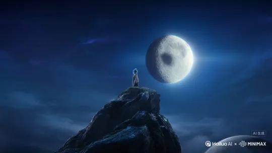 一位修行了九千年的“渡劫者”，在破碎的月亮照耀下的昆仑之巅，迎接他的最后一道天劫。他以为会是紫电金雷，但从九天之上降下的，却是一道无法用言语形容的、包含了“绝对知识”的寂静光柱。在光柱的照射下，他的肉体没有被摧毁，而是被“强制理解”了宇宙的真实，他的皮肤、骨骼、经脉开始瓦解，重组成无法用几何学描述的、不断变化的晶体与活体星云。他缓缓睁开眼睛，眼眶里没有眼球，是两颗缓慢旋转的、吸收一切光线的微型黑洞。他已不再是“仙”，而是某个旧日支配者在人间的“投影”。他感受着体内全新的、不属于任何已知体系的力量，只是因为觉得天上的那轮碎月“不甚完美”，便抬起手，对着月亮的方向，轻轻“抹”了一下。没有爆炸，没有冲击波。在这一瞬间，月亮的无数碎片，连同它们之间的虚空，一同被从“现实”这个画布上彻底、干净地抹去，留下了一片永恒、纯粹、 by Hailuo AI Video Generator