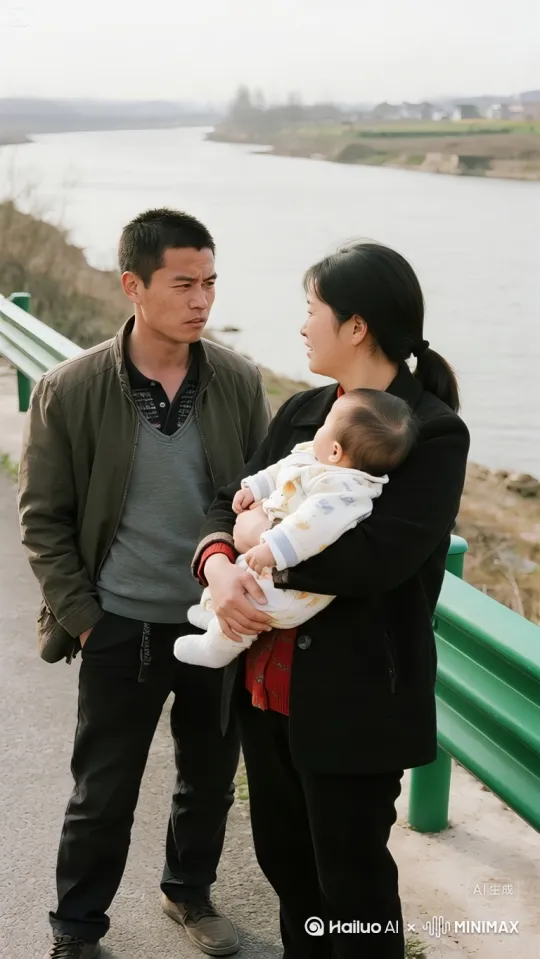 画面主体：身着现代简约服饰的年轻女性，表情决绝且冷厉，将怀中啼哭的幼儿快速推向右侧满脸怒容、眉头紧锁的男性。男性双手僵硬接过孩子，脖颈青筋暴起，嘴角下拉呈明显愤怒神态。
场景环境：河边场景，有道路，整体为现代风格。
动作细节：女性将孩子快速交给右边男性后，扭头跳入河中，在水面上跑步（呈现“轻功水上漂”效果），水面荡起波纹，动作连贯自然。然后画面转到跳上屋顶，在房子上面飞檐走壁！
特效氛围：突出轻功效果，水面波纹真实，整体画面符合现代背景下的轻功演绎。
镜头运镜：（加强优先展现女性递孩子）、跳河、水上跑步和飞檐走壁等动作，镜头切换流畅，突出“轻功水上漂”“飞檐走壁”的核心画面。 by Hailuo AI Video Generator