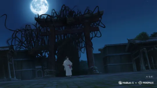 月夜下的古老神社,鸟居之上,一位身着白色狩衣的年轻咒术师,面对着由无数黑色绳索和怨念汇聚而成的巨大恶灵。他从鸟居轻盈跃下【脚步特写:落地无声、地面浮现出金色的净化法阵】,【侧视追踪镜头:动态模糊、白色衣袂拖出水墨般的残影】高速移动,在地面与墙壁间进行着无视重力的奔跑,以躲避恶灵射出的密集绳索攻击。【蒙太奇开始】他指尖夹着符咒【符咒燃烧:苍蓝色火焰、古老咒文在空中浮现】,向前一挥,符咒化为数只翱翔的【白鹤式神:半透明的折纸质感、翅膀边缘散发着粒子光芒】,精准地撕裂了来袭的绳索。咒术师借势【飞跃:穿过式神与恶灵爆炸产生的能量风暴】,于空中拔出一柄由纯粹灵力构成的【水晶胁差:刀身半透明、内部有跳动的光核】,从天而降,一刀刺入恶灵的核心,【能量爆发:巨大的十字形净化之光冲天而起、恶灵惨叫着瓦解消散为无数黑色粒子】。最终他【落地站定:水晶胁差化为光点消失、身后是破碎鸟居的剪影】,空中飘散着被净化后的灵力光尘,一轮圆月清冷如镜。 by Hailuo AI Video Generator