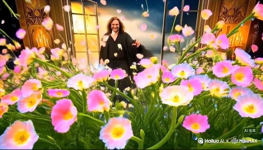 镜头切换：魔法师站在魔法花园中，周围的奇幻植物随风轻摆，花瓣在空中飘舞。他轻挥魔法杖，杖尖射出一道柔和的绿光，绿光落在花园的土壤上，土壤开始泛起金色的光芒。

魔法土壤的奇迹：被绿光触碰的土壤中，突然冒出一株株会发光的蘑菇，它们散发着柔和的蓝光和紫光，如同夜空中的繁星。这些蘑菇以惊人的速度生长，有的蘑菇顶部还凝结出晶莹的露珠，露珠中倒映着整个魔法花园的景象。

蘑菇的魔法特性：魔法师轻轻触摸其中一朵蘑菇，蘑菇立刻发出悦耳的铃铛般的声音，同时释放出一阵芬芳的香气。这香气让魔法师精神一振，周围的魔法元素也变得更加活跃。蘑菇的光芒逐渐增强，照亮了整个花园，形成一个梦幻般的光之领域。

互动与变化：随着更多蘑菇的生长，它们开始相互连接，形成了一条发光的路径。路径延伸到花园的深处，消失在一片由魔法花瓣组成的花海中。花海中的花朵随着蘑菇的光芒节奏摇曳，仿佛在跳一支无声的舞蹈。

镜头结束：魔法师沿着蘑菇路径缓缓前行，每一步都让周围的花朵和蘑菇更加明亮。他走到花海的中心，停下脚步，环顾四周，脸上露出满意的微笑。随后，他轻挥魔法杖，蘑菇的光芒逐渐减弱，花园恢复了宁静，但那些蘑菇依然静静地站在那里，见证着这次魔法的奇迹。镜头慢慢拉远，最终定格在魔法师的背影上，他站在花海中央，仿佛与自然和魔法的世界融为了一体。 by Hailuo AI Video Generator