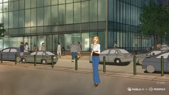 1. 画面分镜提示词：微卷的亚麻棕长发及腰，发尾自然蓬松，26岁女孩，采用黑色细线描画风、国风漫手绘漫画风格，莫兰迪配色，暖色调营造温馨气氛。女孩站在写字楼门口，白色v领蕾丝边衬衫，蓝色阔腿牛仔裤，棕色的高跟鞋，衣服扎在裤子里，拎着棕色的小单肩包，手腕带着棕色表带的手表，脖子上是珍珠项链，背后是玻璃幕墙的写字楼，门口有来往的上班族，街边停着一些轿车，远景平视角。
动态提示词：女孩面带微笑，微微抬头看了看写字楼，转身迈着轻快的步伐向前走去。
2. 画面分镜提示词：微卷的亚麻棕长发及腰，发尾自然蓬松，26岁女孩，采用黑色细线描画风、国风漫手绘漫画风格，莫兰迪配色，暖色调营造温馨气氛。女孩走在街道上，周围有行色匆匆的路人，街边店铺灯火通明，橱窗里展示着商品，近景平视角。穿着依然是白色v领蕾丝边衬衫，蓝色阔腿牛仔裤，棕色的高跟鞋，拎着棕色小单肩包。
动态提示词：女孩随着人流前行，偶尔转头看看街边店铺的橱窗。
3. 画面分镜提示词：微卷的亚麻棕长发及腰，发尾自然蓬松，26岁女孩，采用黑色细线描画风、国风漫手绘漫画风格，莫兰迪配色，暖色调营造温馨气氛。女孩站在公交站台上，旁边有其他等车的人，公交站台有广告海报，能看到远处马路上车辆行驶，中景平视角。白色v领蕾丝边衬衫，蓝色阔腿牛仔裤，棕色的高跟鞋，棕色小单肩包。
动态提示词：女孩一边看着公交来的方向，一边轻轻跺着脚。
4. 画面分镜提示词：微卷的亚麻棕长发及腰，发尾自然蓬松，26岁女孩，采用黑色细线描画风、国风漫手绘漫画风格，莫兰迪配色，暖色调营造温馨气氛。女孩坐在公交车靠窗位置，头偏向窗户看着外面街景，车内有其他乘客，能看到公交车的扶手和座椅，近景平视角。着装不变。
动态提示词：女孩眼神随着窗外的街景移动，表情闲适。 by Hailuo AI Video Generator