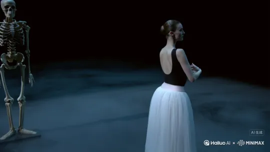 一个女人在骷髅边跳芭蕾 by Hailuo AI Video Generator