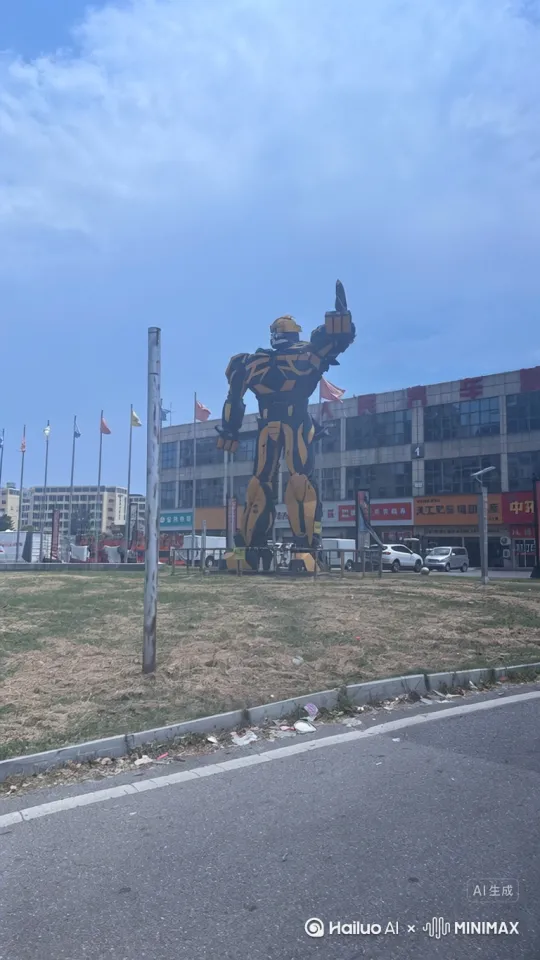 机器人变身乘汽车，然后驶向马路。 by Hailuo AI Video Generator