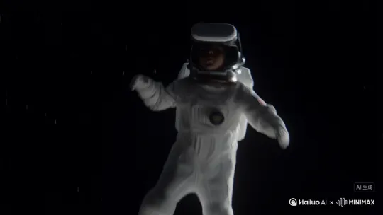 在寂静的太空中
[锁定跟随]有个小男孩身穿宇航服头戴XR头盔，从高空快速坠落
参考《星际穿越》中男主坠入高纬度空间
突然小男孩停止坠落
[镜头拉近]
他处在一个复杂的高纬度空间，周围出现各种时间的空间碎片：白垩纪、原始人、春秋战国、文艺复兴、工业革命、世界大战、星际远航...
这些碎片就像一面碎裂玻璃的碎片一样 每一片上都映射着不同时期的特有景象 by Hailuo AI Video Generator